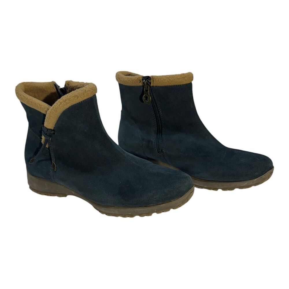 Sporto Navy Suede Ankle Booties with Tan Shearling Trim